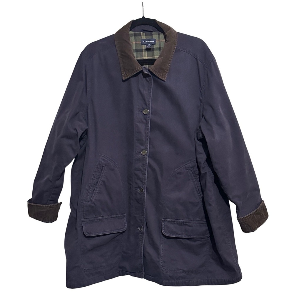 VTG Lands' End Women 3X 24W-26W Plaid Lined Barn Chore Coat Jacket Corduroy 90s